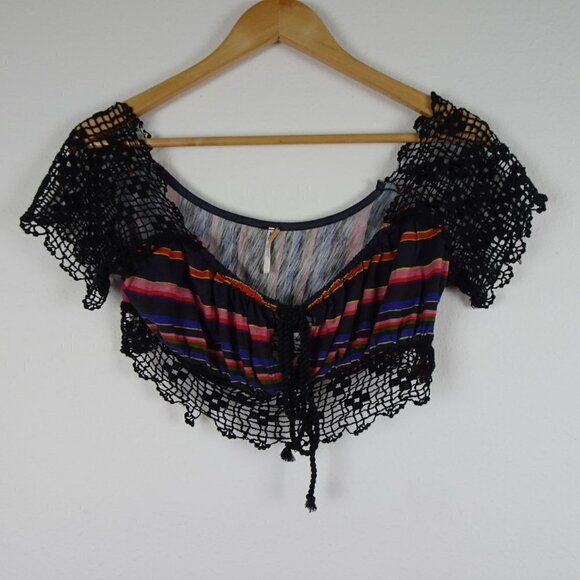 Free People Crop Top Size XS Aruba Crochet Multicolor Striped Style OB1522759 - Picture 2 of 14